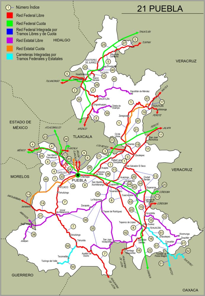 mapa de carreteras de Puebla-imagen-de-portada