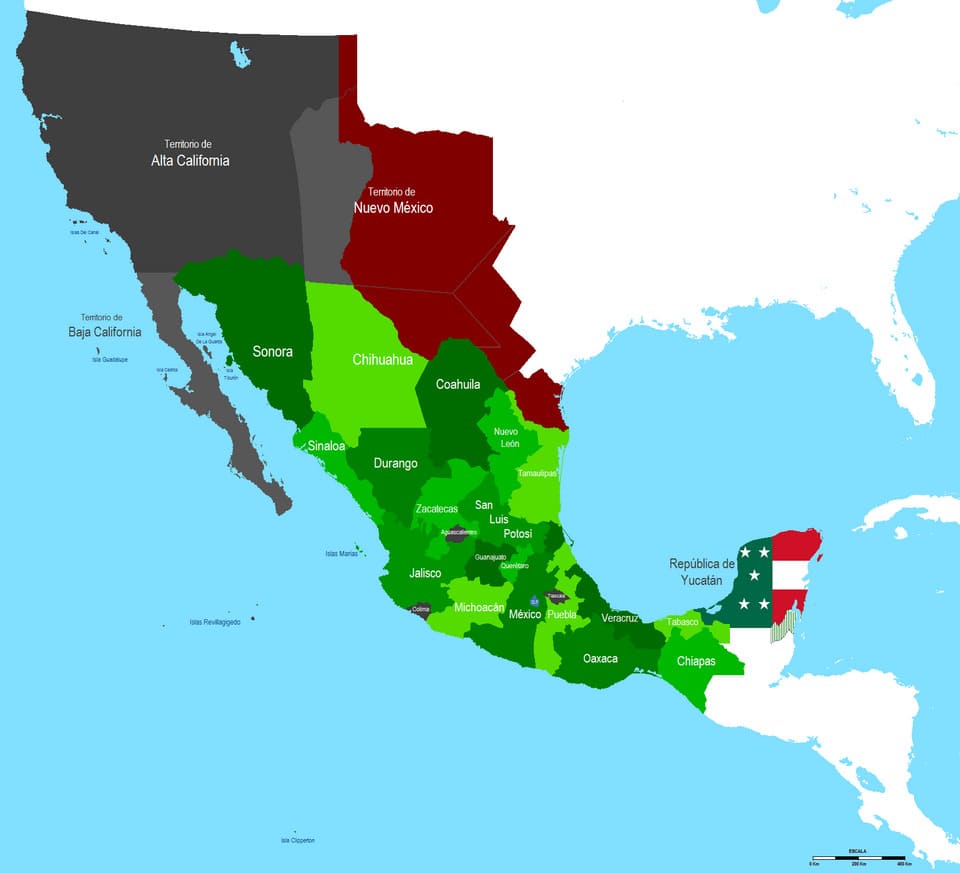 mapa de México con Texas, Alta California y Nuevo México-imagen-de-portada
